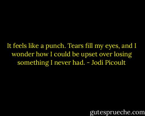 It feels like a punch. Tears fill my eyes, and I wonder how I could be upset over losing something I never had. - Jodi Picoult