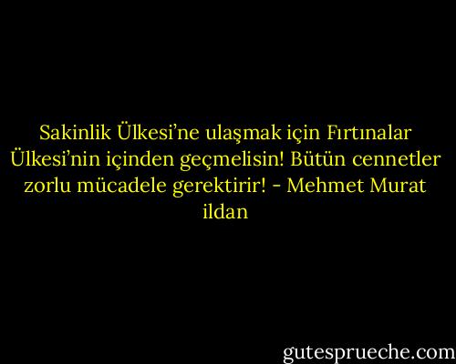 Sakinlik Ülkesi’ne ulaşmak için Fırtınalar Ülkesi’nin içinden geçmelisin! Bütün cennetler zorlu mücadele gerektirir! - Mehmet Murat ildan