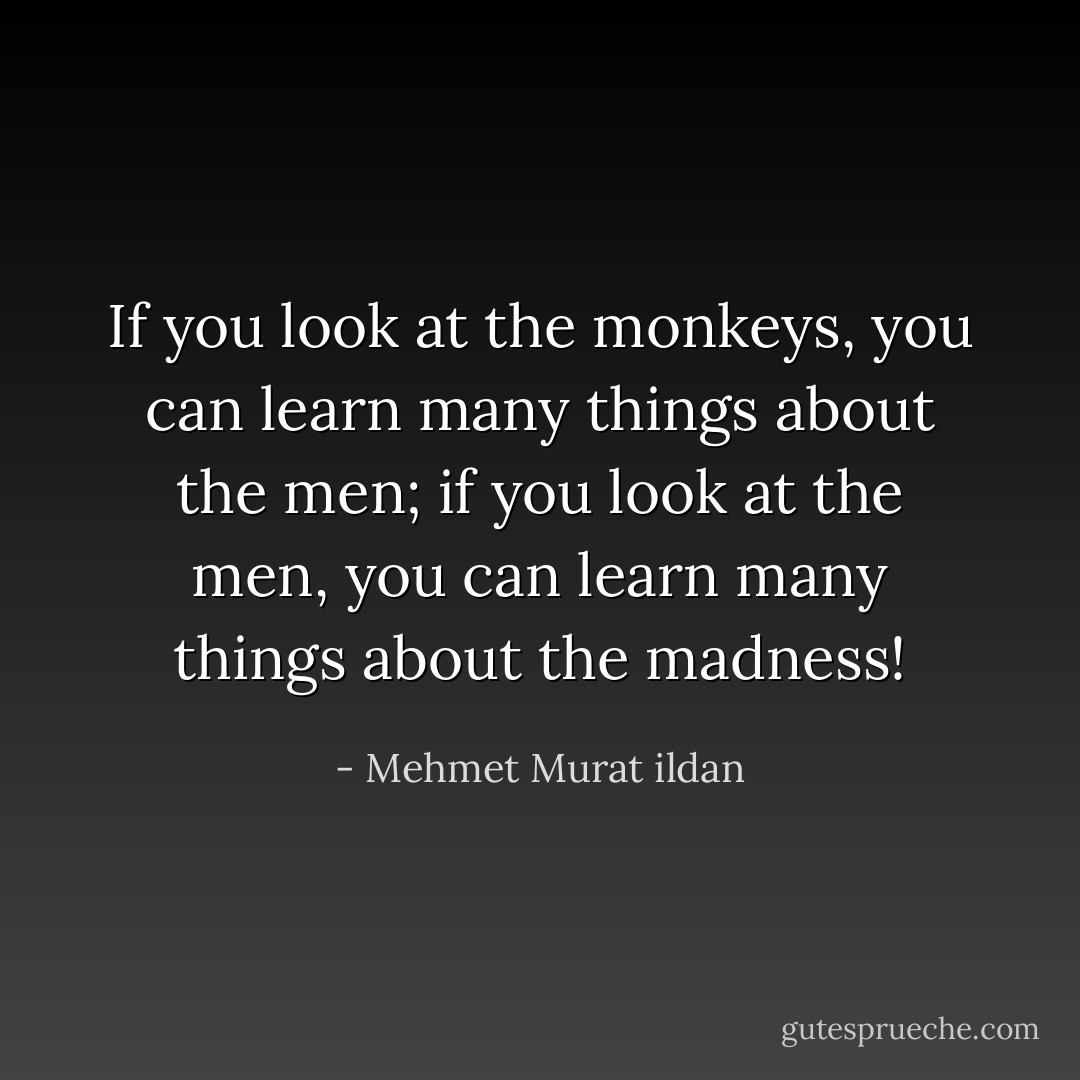 If you look at the monkeys, you can learn many things about the men; if you look at the men, you can learn many things about the madness! - Mehmet Murat ildan