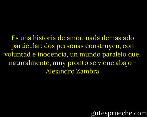 Es una historia de amor, nada demasiado particular: dos personas construyen, con voluntad e inocencia, un mundo paralelo que, naturalmente, muy pronto se viene abajo - Alejandro Zambra