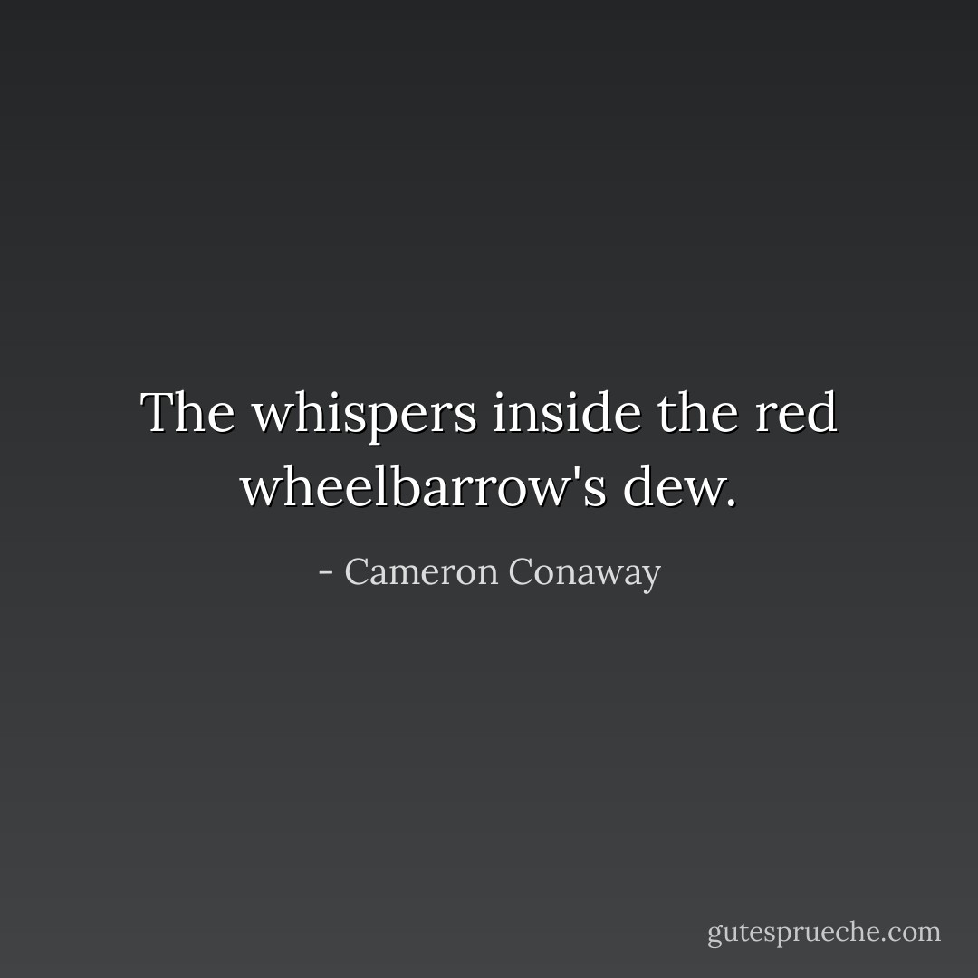 The whispers inside the red wheelbarrow's dew. - Cameron Conaway
