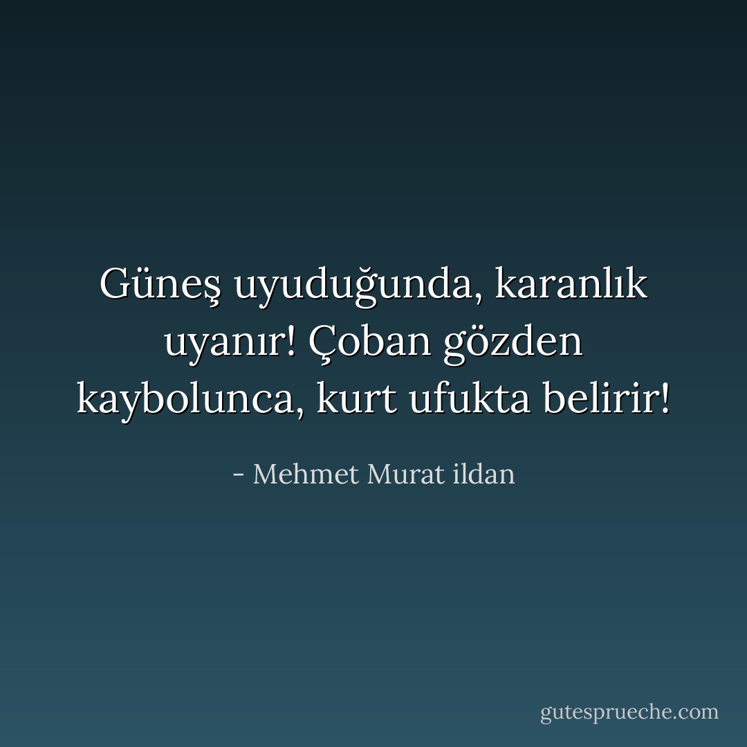 Güneş uyuduğunda, karanlık uyanır! Çoban gözden kaybolunca, kurt ufukta belirir! - Mehmet Murat ildan