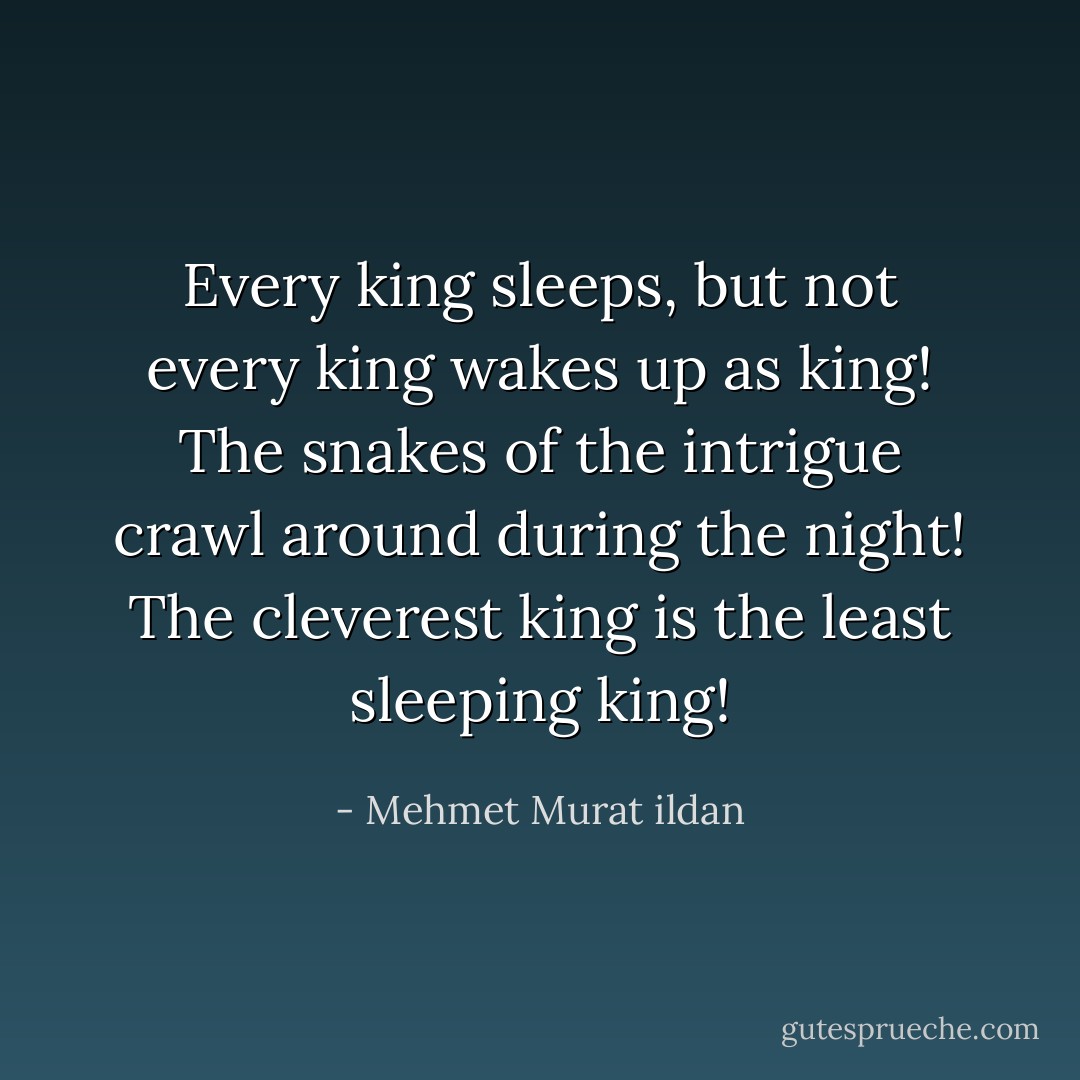 Every king sleeps, but not every king wakes up as king! The snakes of the intrigue crawl around during the night! The cleverest king is the least sleeping king! - Mehmet Murat ildan