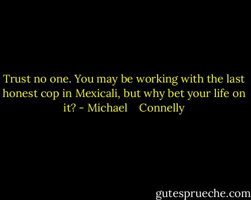 Trust no one. You may be working with the last honest cop in Mexicali, but why bet your life on it? - Michael    Connelly
