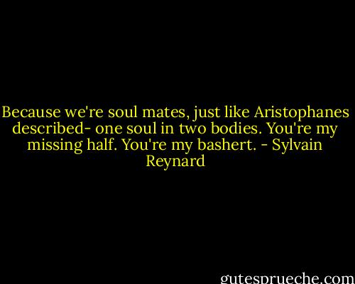 Because we're soul mates, just like Aristophanes described- one soul in two bodies. You're my missing half. You're my bashert. - Sylvain Reynard