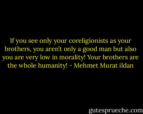 If you see only your coreligionists as your brothers, you aren’t only a good man but also you are very low in morality! Your brothers are the whole humanity! - Mehmet Murat ildan