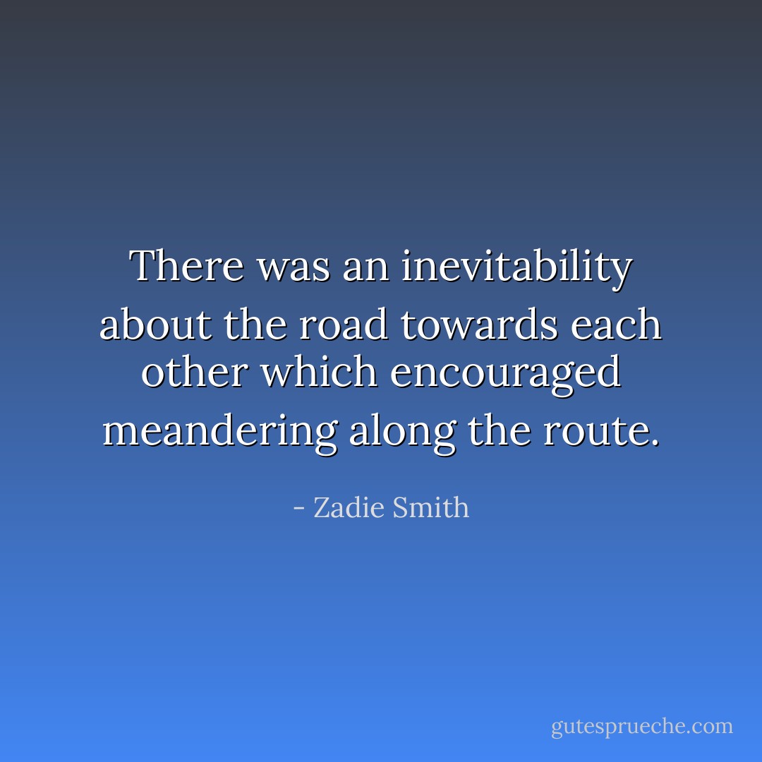 There was an inevitability about the road towards each other which encouraged meandering along the route. - Zadie Smith
