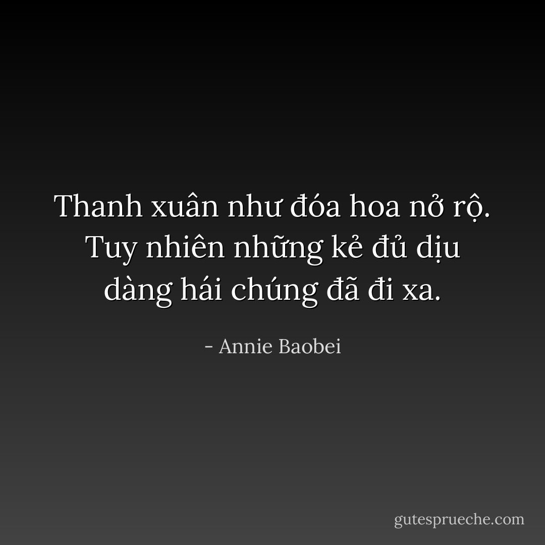 Thanh xuân như đóa hoa nở rộ. Tuy nhiên những kẻ đủ dịu dàng hái chúng đã đi xa. - Annie Baobei