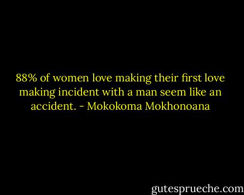 88% of women love making their first love making incident with a man seem like an accident. - Mokokoma Mokhonoana