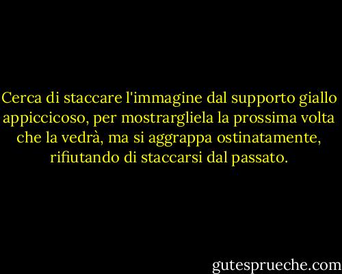 Cerca di staccare l'immagine dal supporto giallo appiccicoso, per mostrargliela la prossima volta che la vedrà, ma si aggrappa ostinatamente, rifiutando di staccarsi dal passato. - Jhumpa Lahiri
