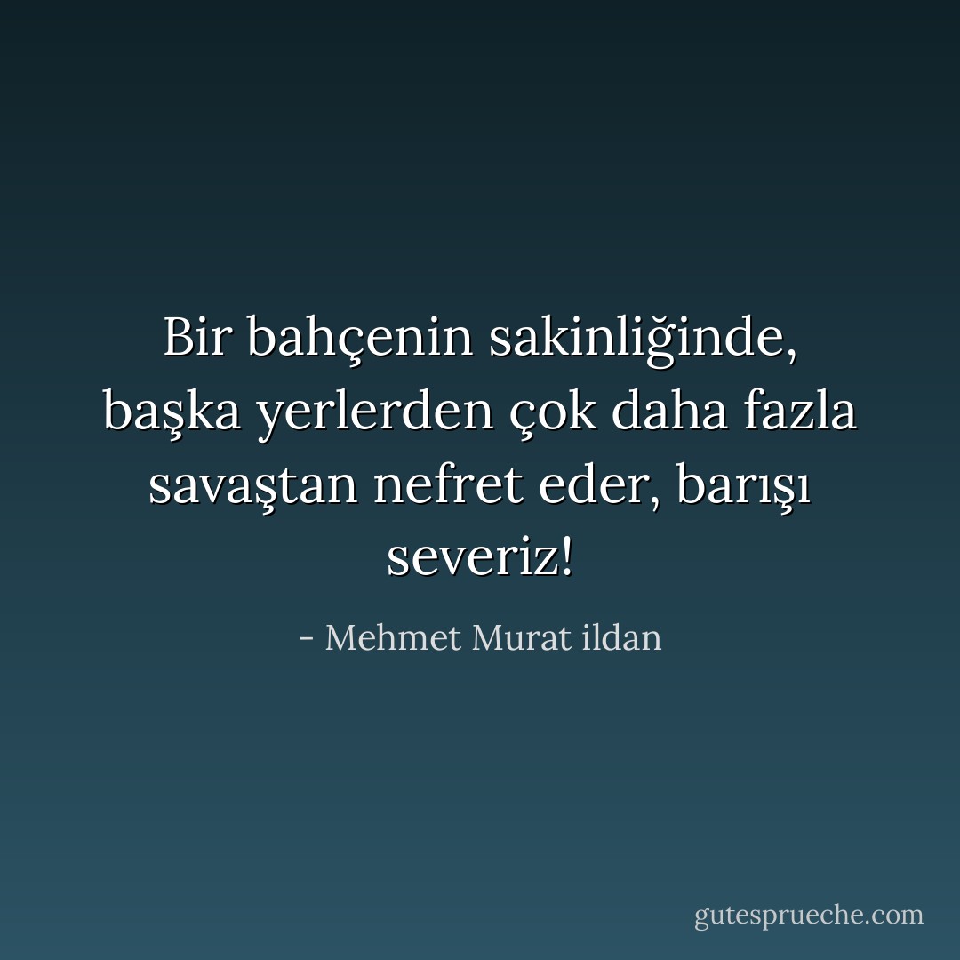 Bir bahçenin sakinliğinde, başka yerlerden çok daha fazla savaştan nefret eder, barışı severiz! - Mehmet Murat ildan