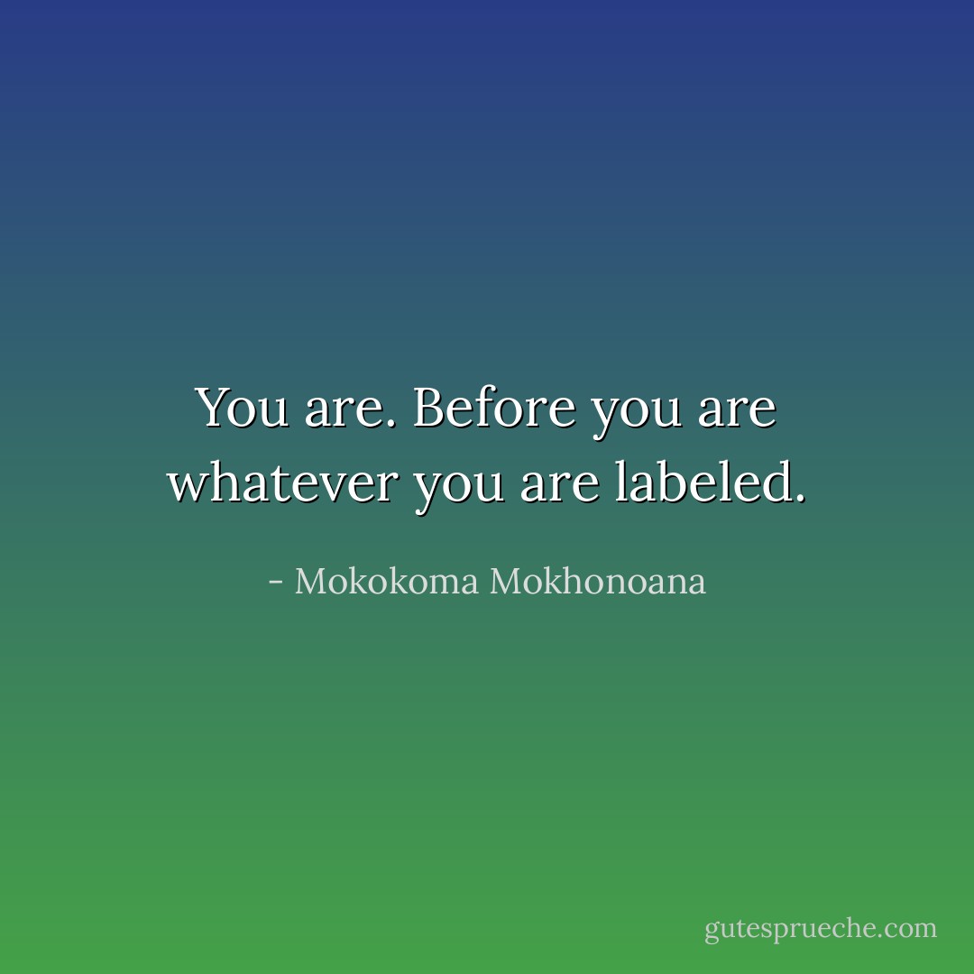You are. Before you are whatever you are labeled. - Mokokoma Mokhonoana