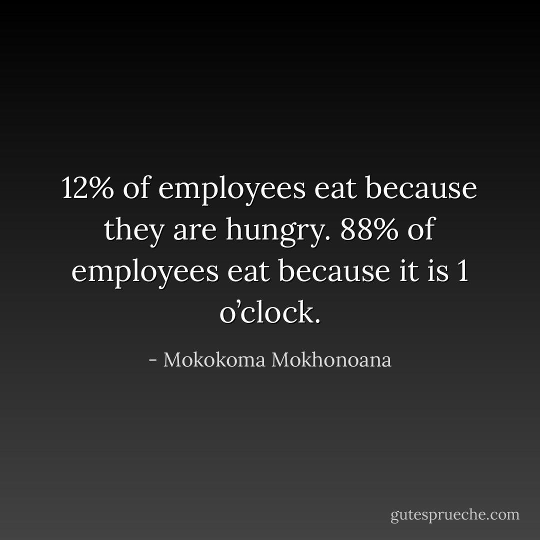 12% of employees eat because they are hungry. 88% of employees eat because it is 1 o’clock. - Mokokoma Mokhonoana