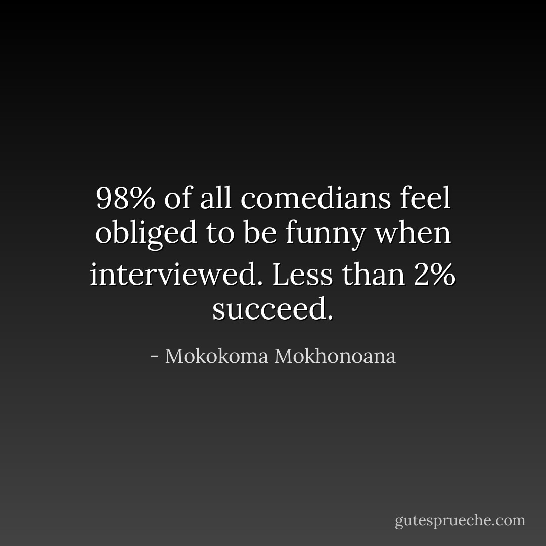 98% of all comedians feel obliged to be funny when interviewed. Less than 2% succeed. - Mokokoma Mokhonoana