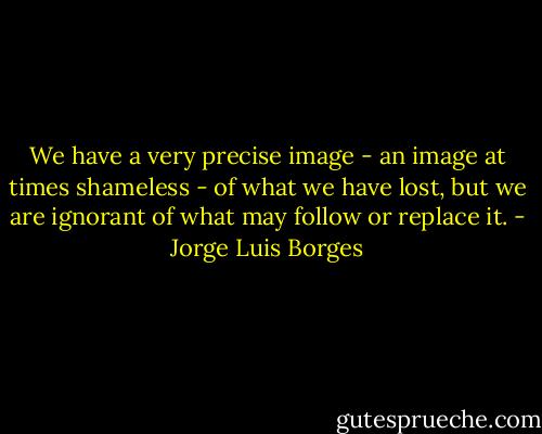 We have a very precise image - an image at times shameless - of what we have lost, but we are ignorant of what may follow or replace it. - Jorge Luis Borges