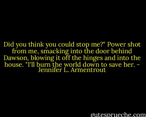 Did you think you could stop me?" Power shot from me, smacking into the door behind Dawson, blowing it off the hinges and into the house. "I'll burn the world down to save her. - Jennifer L. Armentrout