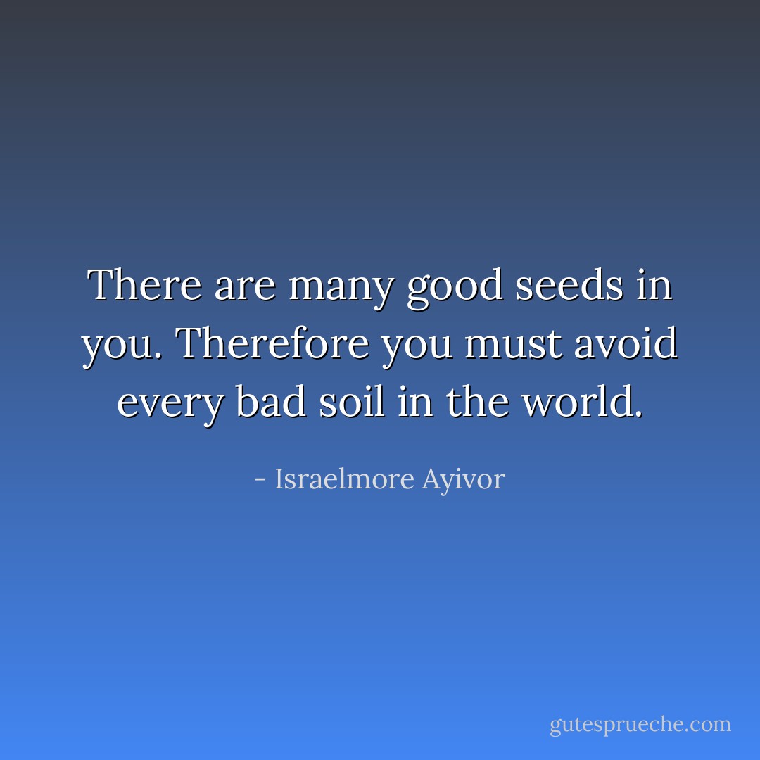 There are many good seeds in you. Therefore you must avoid every bad soil in the world. - Israelmore Ayivor