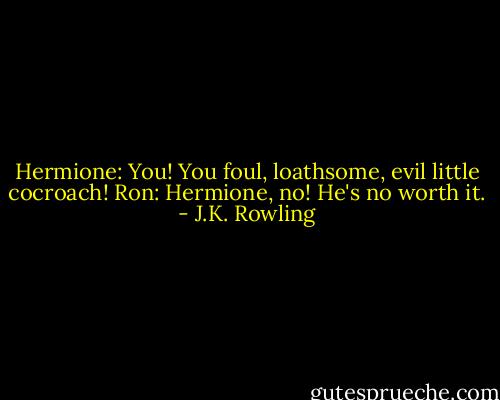 Hermione: You! You foul, loathsome, evil little cocroach!<br />Ron: Hermione, no! He's no worth it. - J.K. Rowling