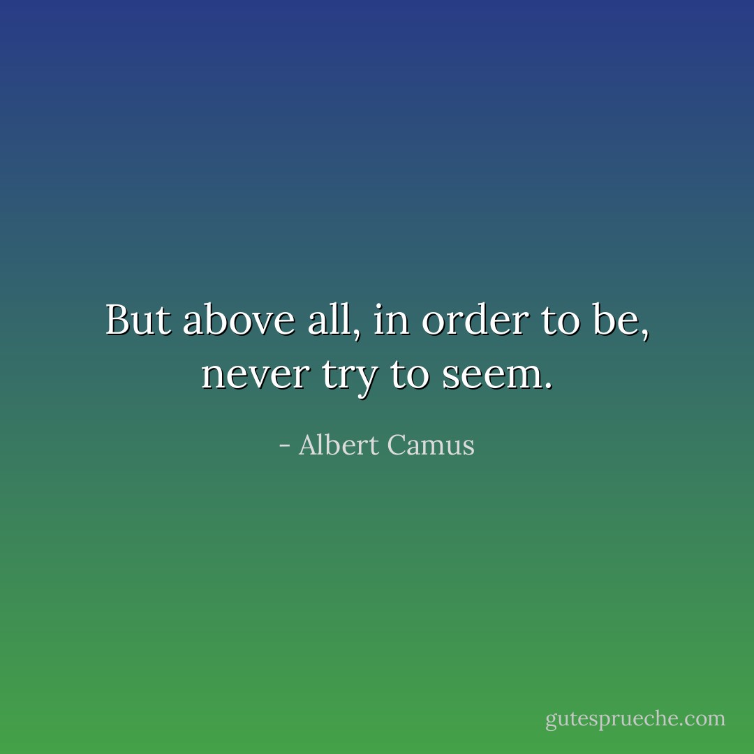 But above all, in order to be, never try to seem. - Albert Camus