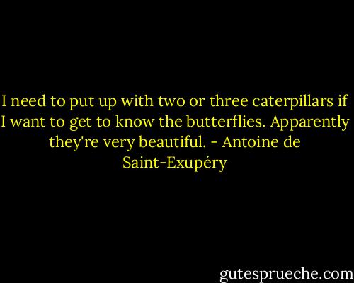 I need to put up with two or three caterpillars if I want to get to know the butterflies. Apparently they're very beautiful. - Antoine de Saint-Exupéry