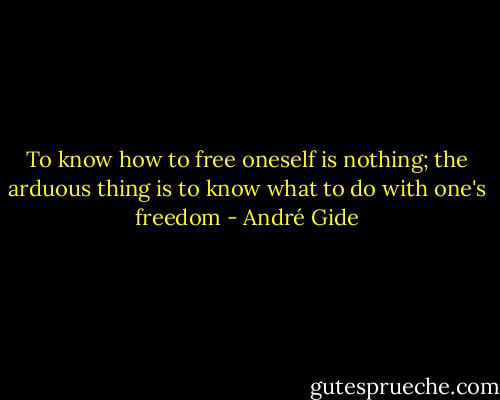 To know how to free oneself is nothing; the arduous thing is to know what to do with one's freedom - André Gide