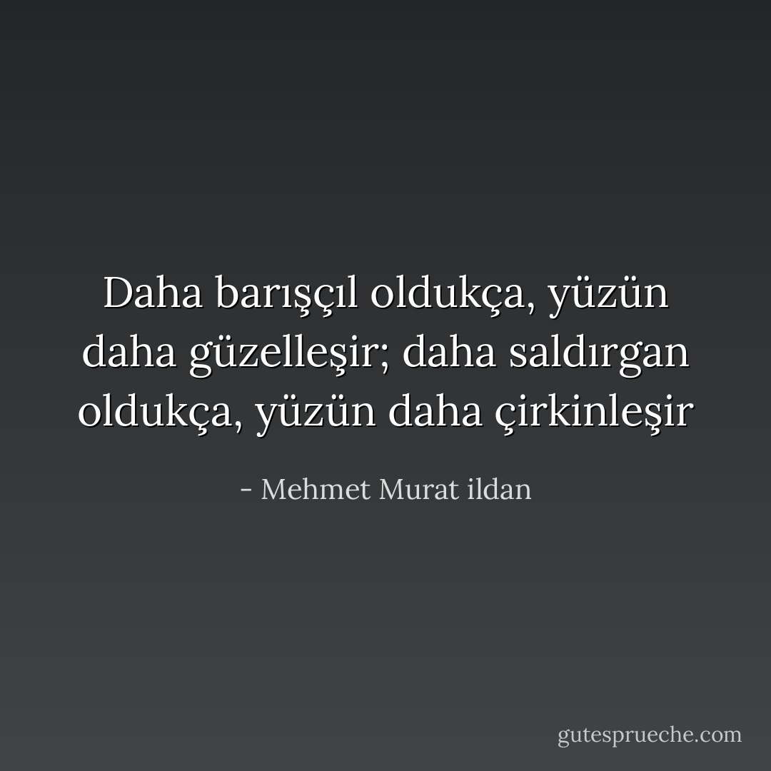Daha barışçıl oldukça, yüzün daha güzelleşir; daha saldırgan oldukça, yüzün daha çirkinleşir - Mehmet Murat ildan