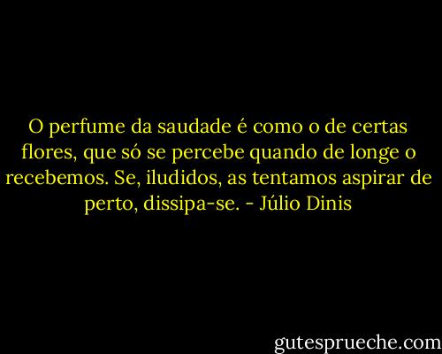 O perfume da saudade é como o de certas flores, que só se percebe quando de longe o recebemos. Se, iludidos, as tentamos aspirar de perto, dissipa-se. - Júlio Dinis