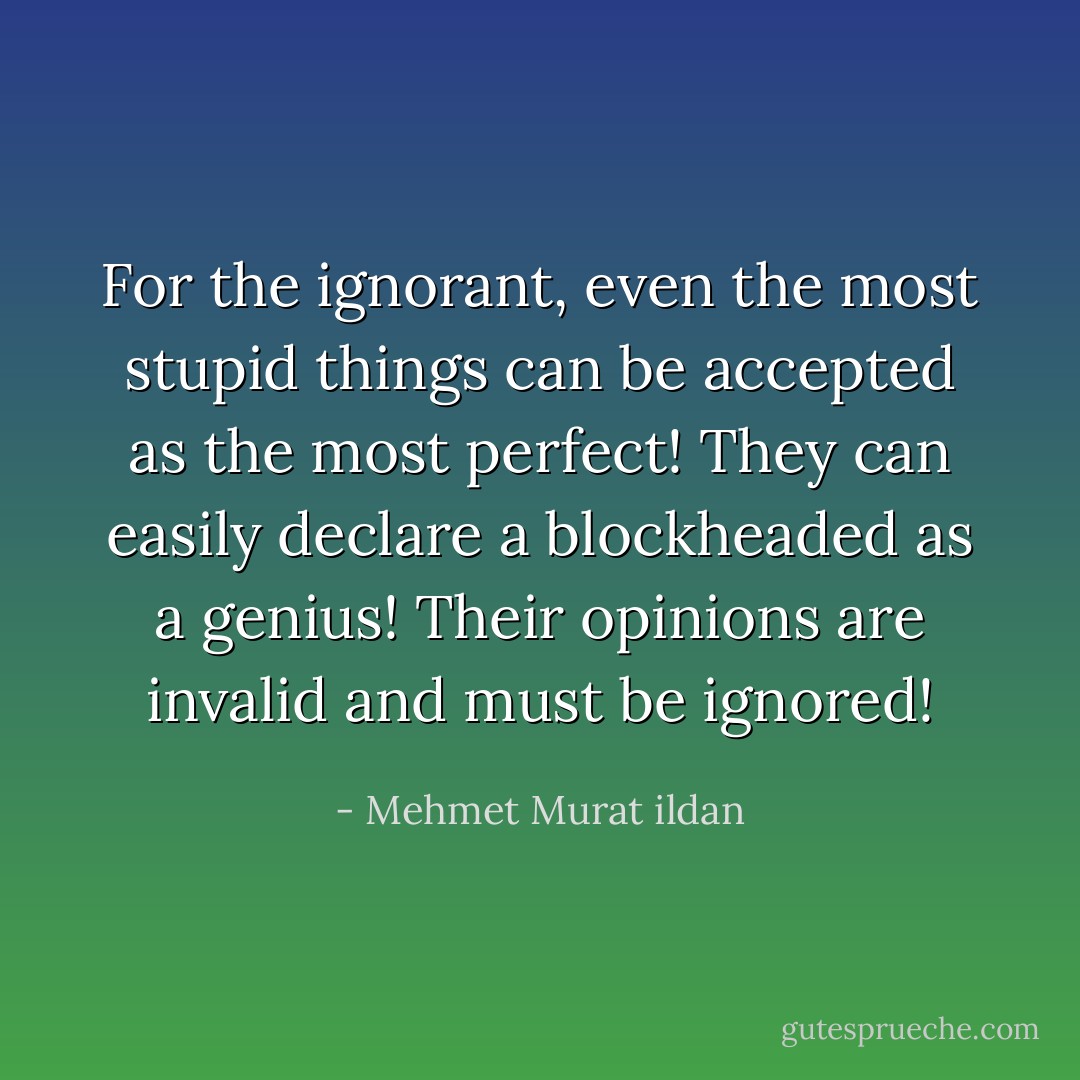 For the ignorant, even the most stupid things can be accepted as the most perfect! They can easily declare a blockheaded as a genius! Their opinions are invalid and must be ignored! - Mehmet Murat ildan