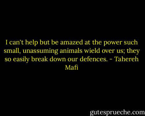 I can't help but be amazed at the power such small, unassuming animals wield over us; they so easily break down our defences. - Tahereh Mafi