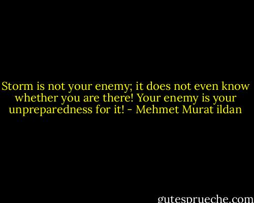 Storm is not your enemy; it does not even know whether you are there! Your enemy is your unpreparedness for it! - Mehmet Murat ildan