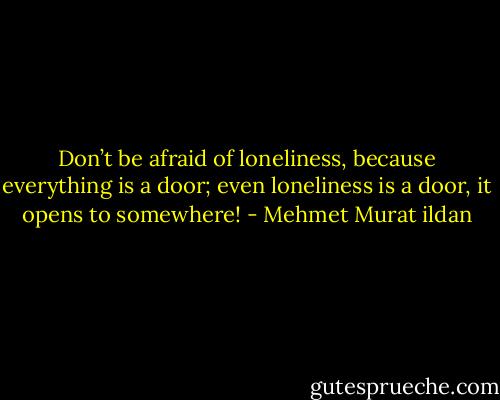 Don’t be afraid of loneliness, because everything is a door; even loneliness is a door, it opens to somewhere! - Mehmet Murat ildan