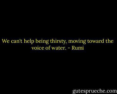 We can't help being thirsty, moving toward the voice of water. - Rumi