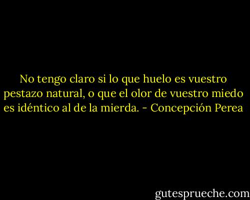 No tengo claro si lo que huelo es vuestro pestazo natural, o que el olor de vuestro miedo es idéntico al de la mierda. - Concepción Perea
