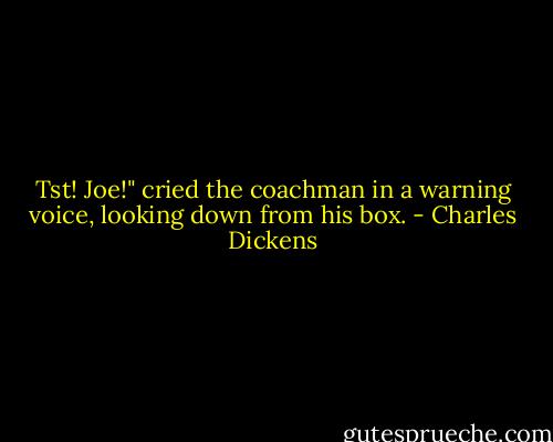 Tst! Joe!" cried the coachman in a warning voice, looking down from his box. - Charles Dickens