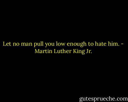 Let no man pull you low enough to hate him. - Martin Luther King Jr.