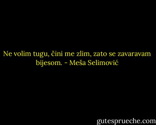 Ne volim tugu, čini me zlim, zato se zavaravam bijesom. - Meša Selimović