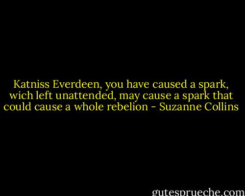 Katniss Everdeen, you have caused a spark, wich left unattended, may cause a spark that could cause a whole rebelion - Suzanne Collins