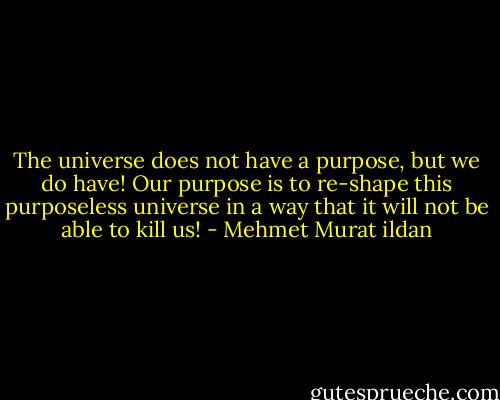 The universe does not have a purpose, but we do have! Our purpose is to re-shape this purposeless universe in a way that it will not be able to kill us! - Mehmet Murat ildan