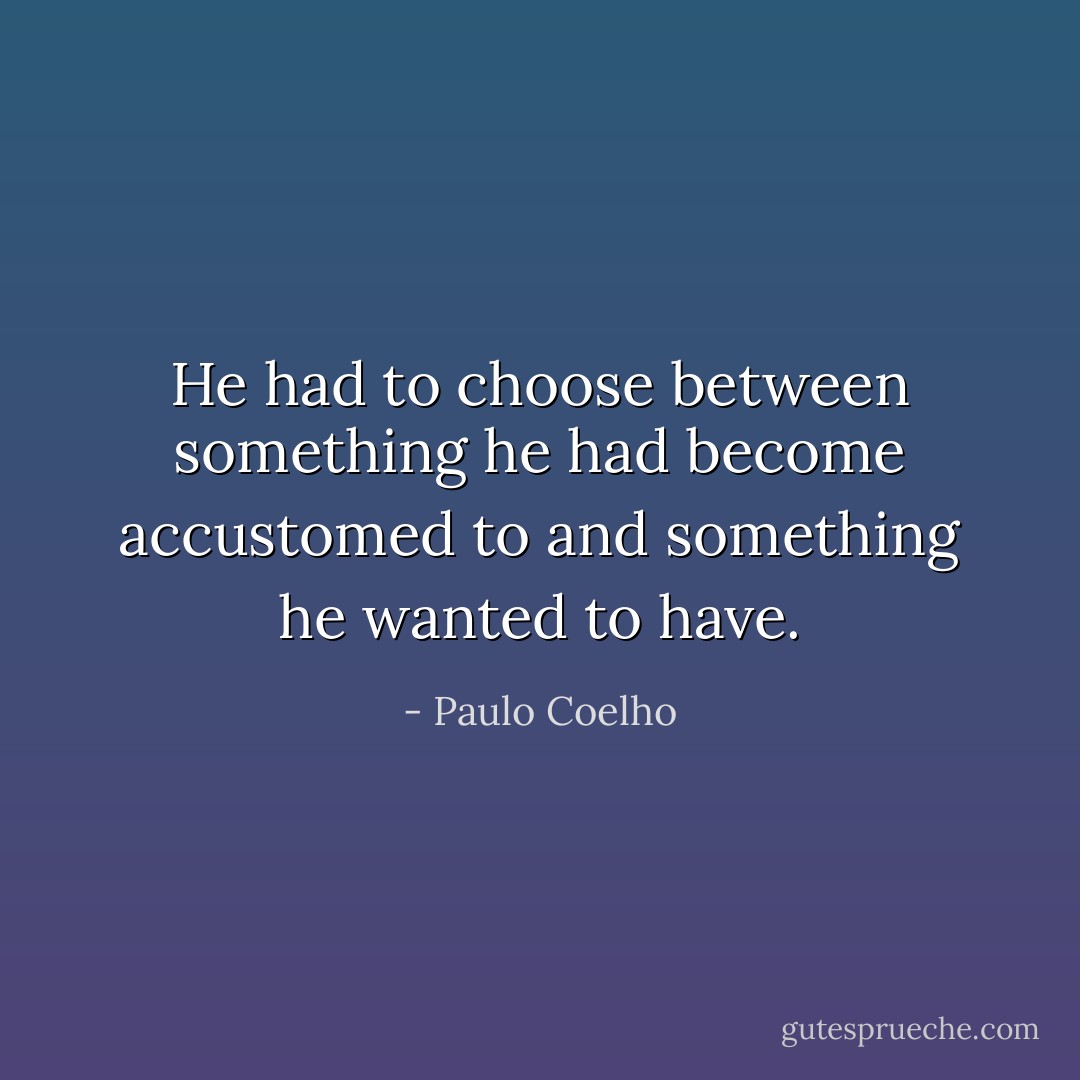 He had to choose between something he had become accustomed to and something he wanted to have. - Paulo Coelho