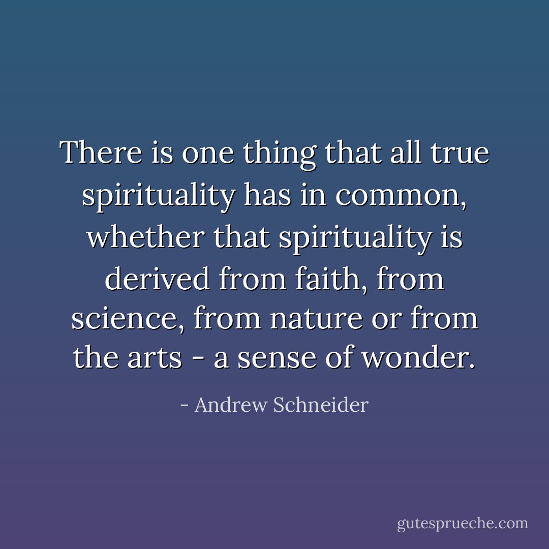 There is one thing that all true spirituality has in common, whether that spirituality is derived from faith, from science, from nature or from the arts - a sense of wonder. - Andrew Schneider