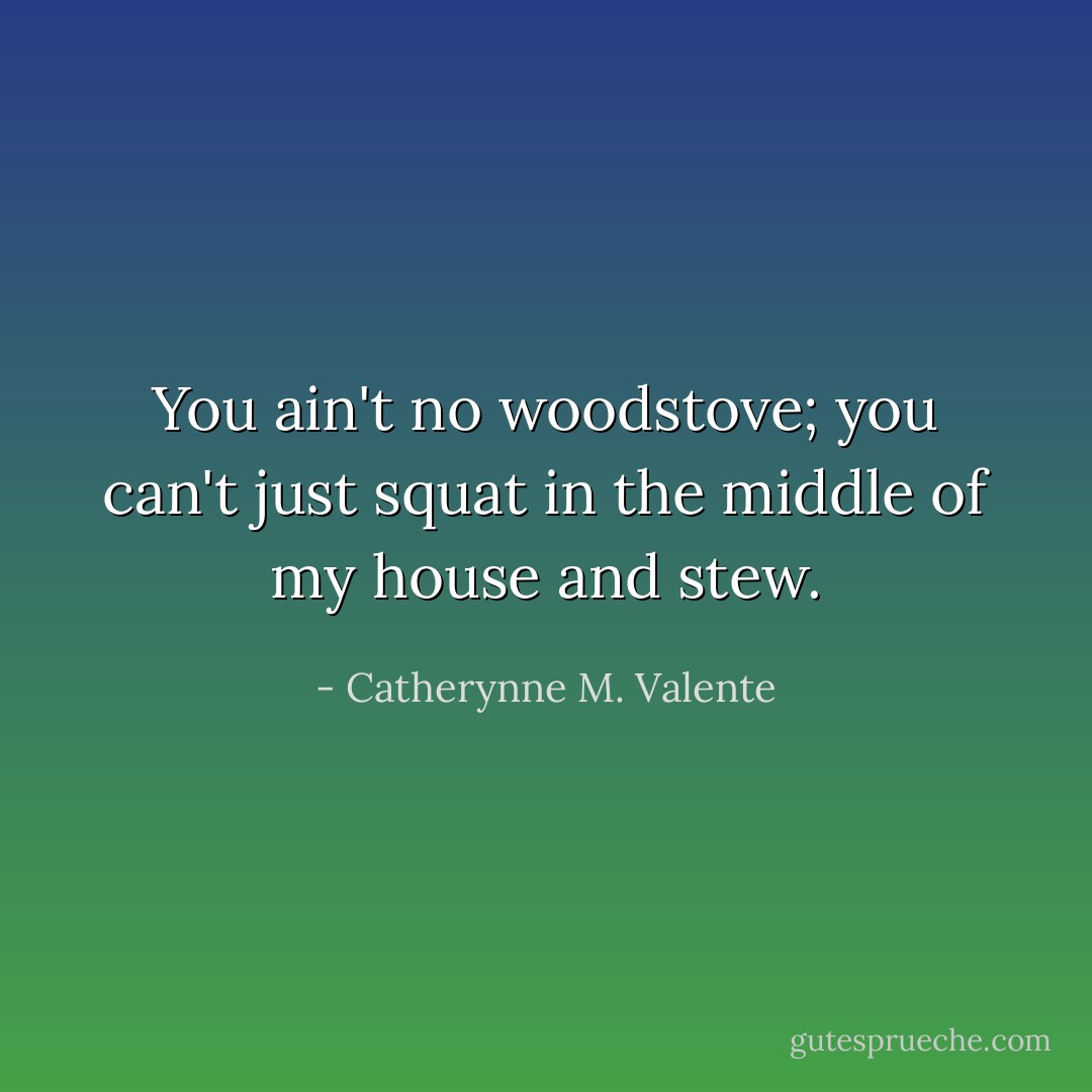 You ain't no woodstove; you can't just squat in the middle of my house and stew. - Catherynne M. Valente