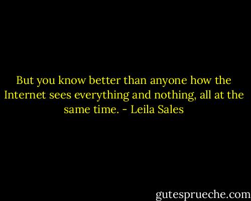 But you know better than anyone how the Internet sees everything and nothing, all at the same time. - Leila Sales