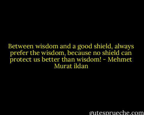 Between wisdom and a good shield, always prefer the wisdom, because no shield can protect us better than wisdom! - Mehmet Murat ildan