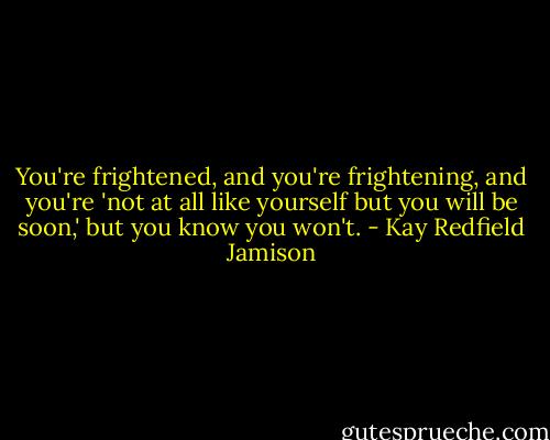You're frightened, and you're frightening, and you're 'not at all like yourself but you will be soon,' but you know you won't. - Kay Redfield Jamison