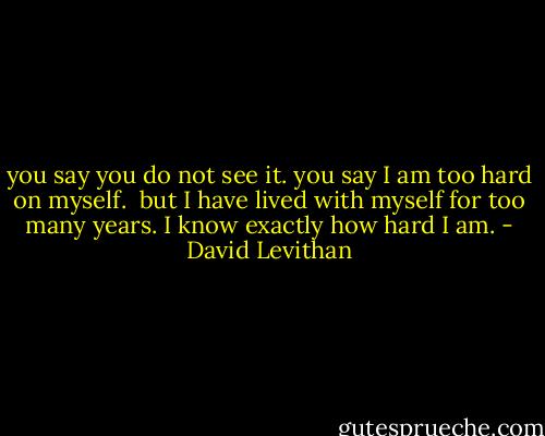 you say you do not see it.<br />you say I am too hard on myself.<br /><br />but I have lived with myself for too many years.<br />I know exactly how hard I am. - David Levithan