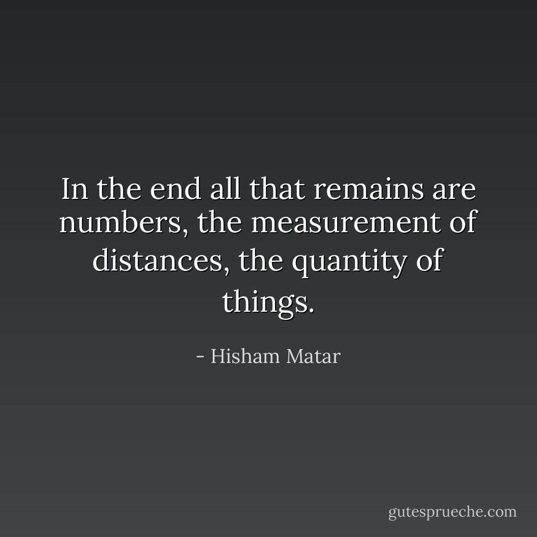 In the end all that remains are numbers, the measurement of distances, the quantity of things. - Hisham Matar