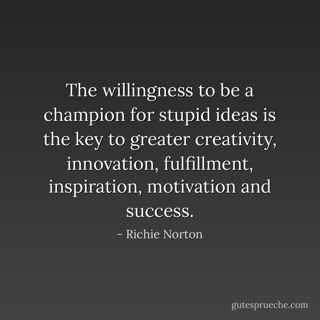 The willingness to be a champion for stupid ideas is the key to greater creativity, innovation, fulfillment, inspiration, motivation and success. - Richie Norton