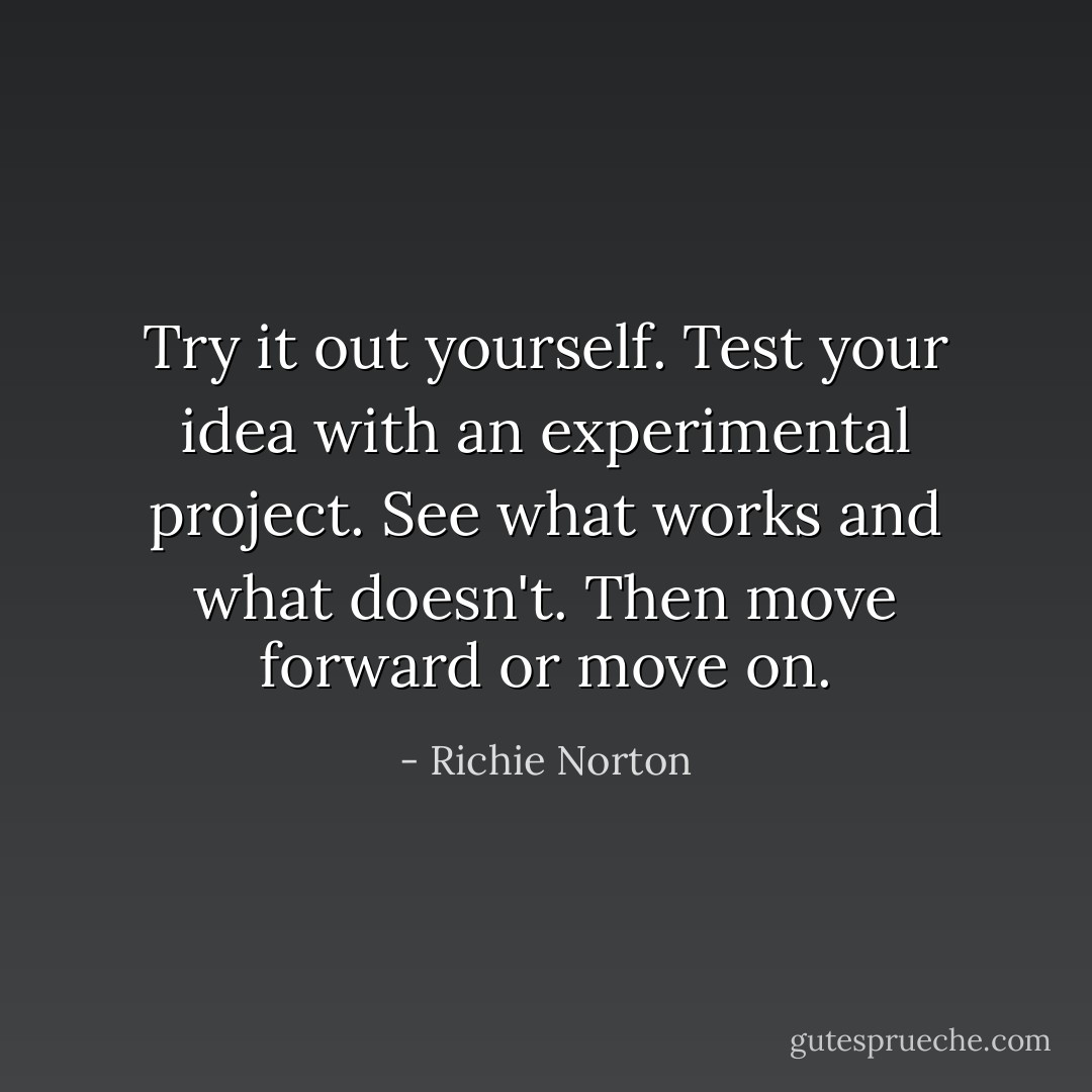 Try it out yourself. Test your idea with an experimental project. See what works and what doesn't. Then move forward or move on. - Richie Norton