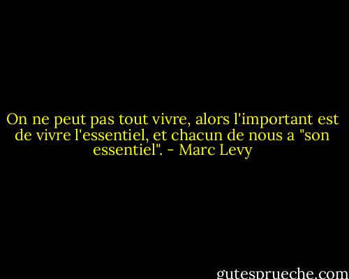 On ne peut pas tout vivre, alors l'important est de vivre l'essentiel, et chacun de nous a "son essentiel". - Marc Levy