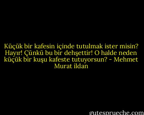 Küçük bir kafesin içinde tutulmak ister misin? Hayır! Çünkü bu bir dehşettir! O halde neden küçük bir kuşu kafeste tutuyorsun? - Mehmet Murat ildan